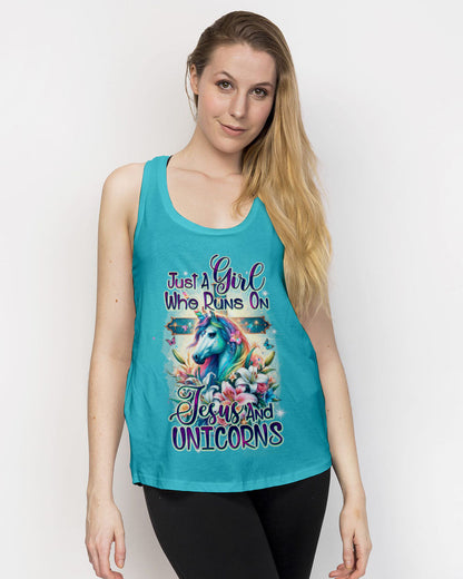 Runs On Jesus And Unicorns Women's All Over Print Shirt - Ty1912231, easychoo.com