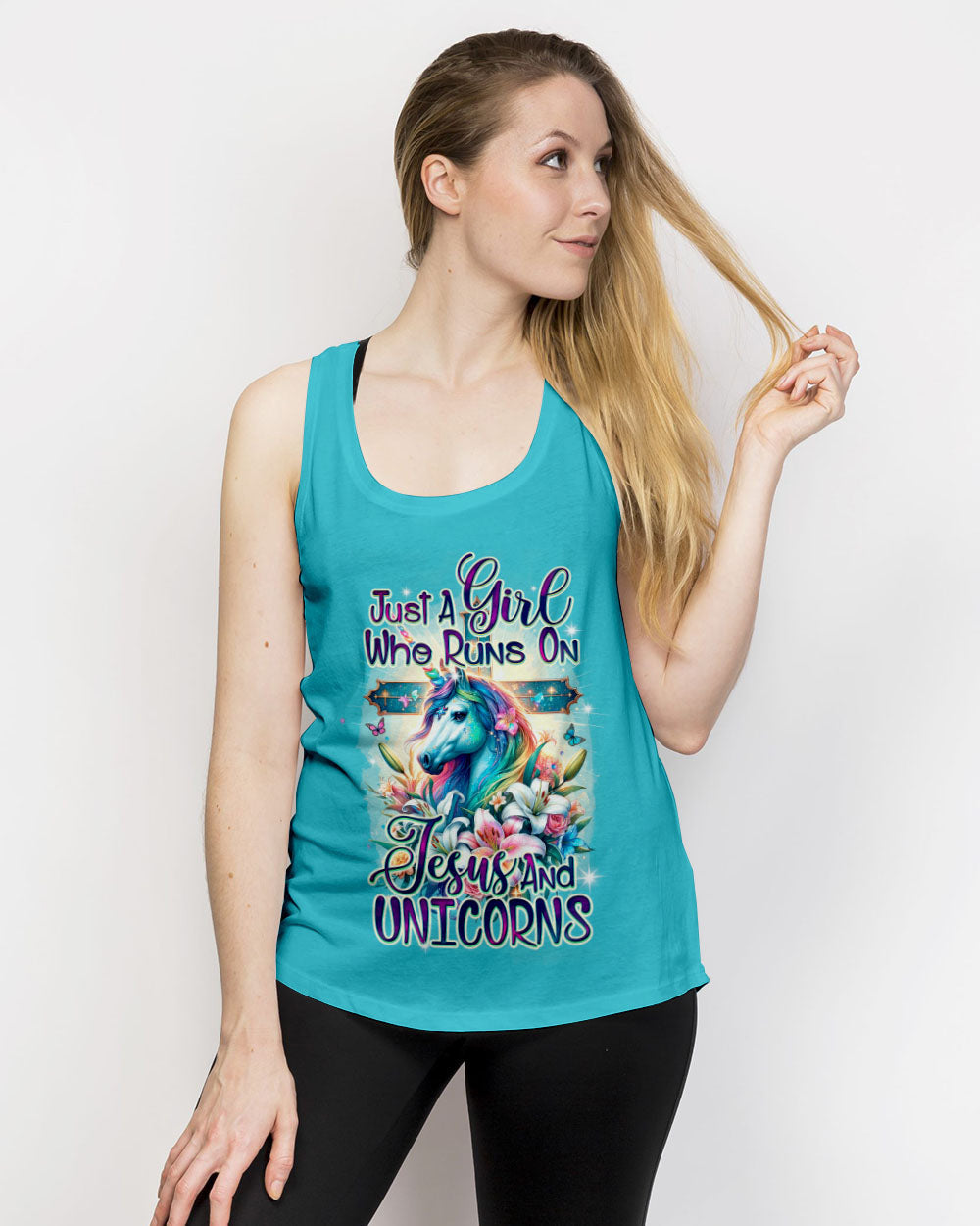 Runs On Jesus And Unicorns Women's All Over Print Shirt - Ty1912231, easychoo.com