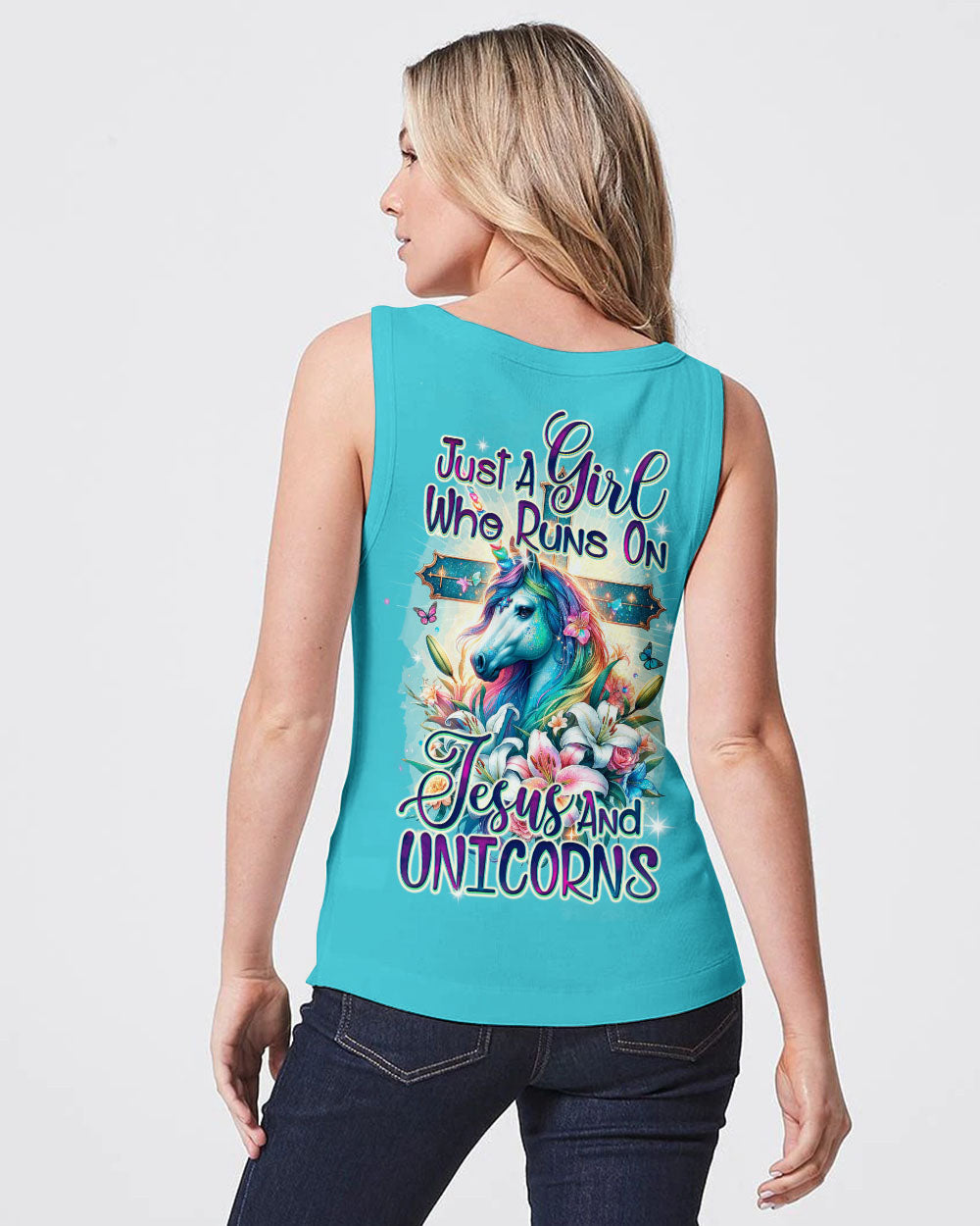Runs On Jesus And Unicorns Women's All Over Print Shirt - Ty1912231, easychoo.com
