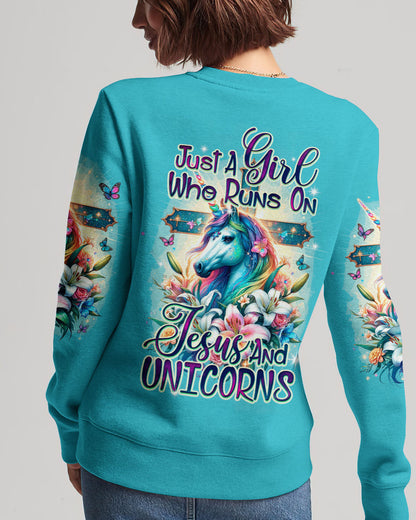 Runs On Jesus And Unicorns Women's All Over Print Shirt - Ty1912231, easychoo.com