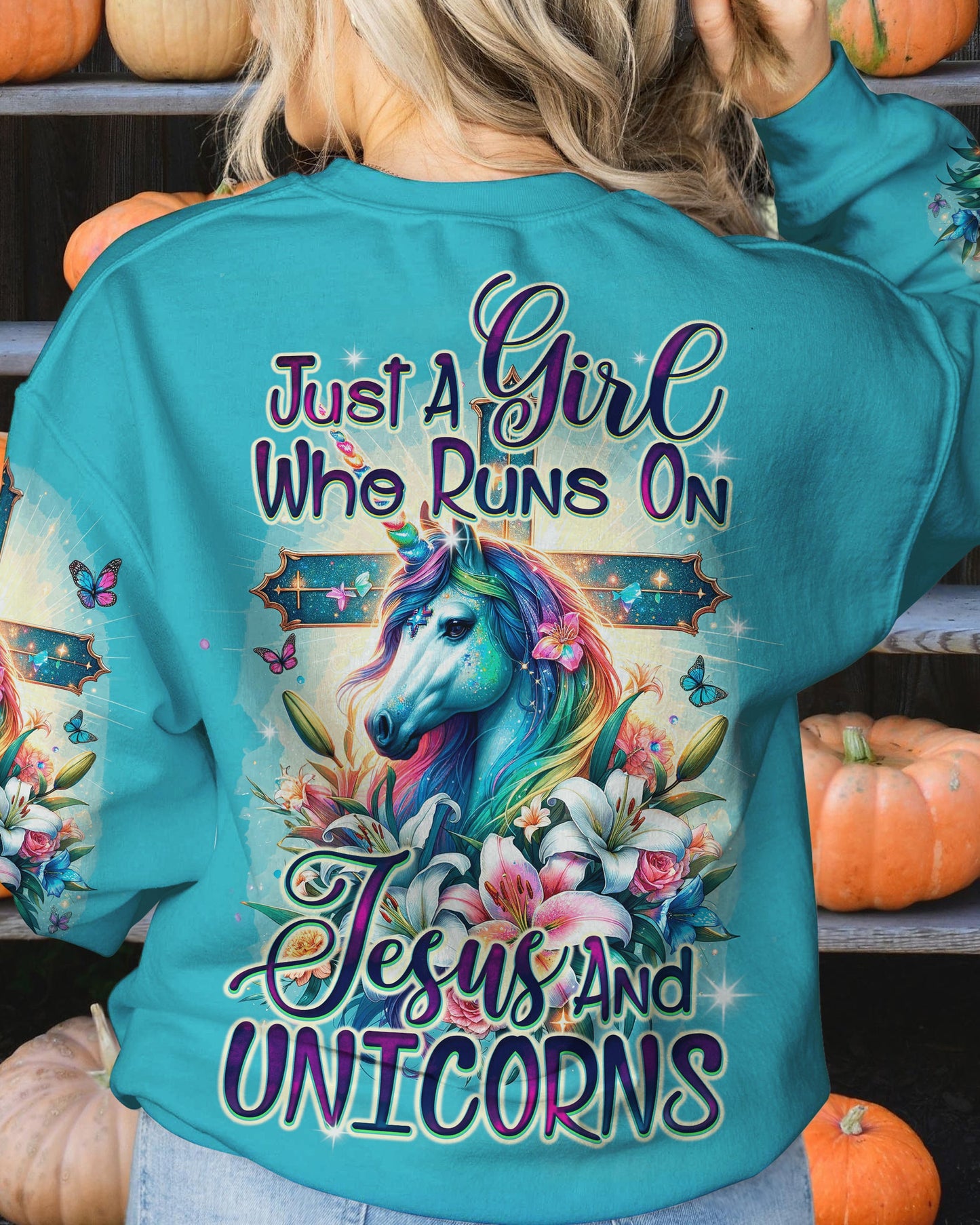 Runs On Jesus And Unicorns Women's All Over Print Shirt - Ty1912231, easychoo.com