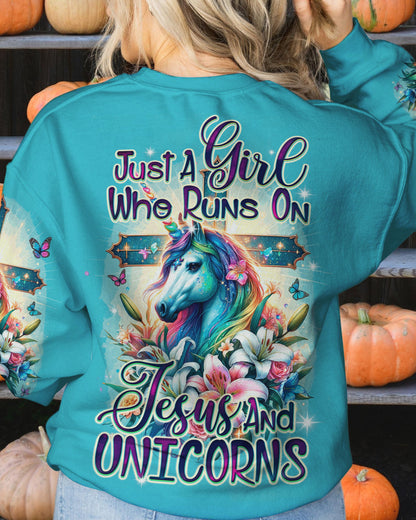 Runs On Jesus And Unicorns Women's All Over Print Shirt - Ty1912231, easychoo.com