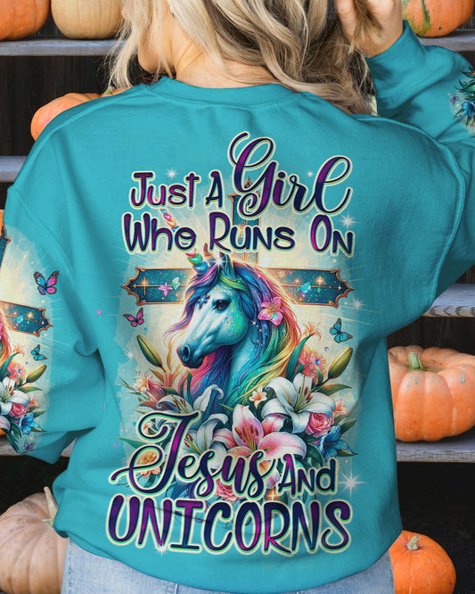 Runs On Jesus And Unicorns Women's All Over Print Shirt - Ty1912231, easychoo.com