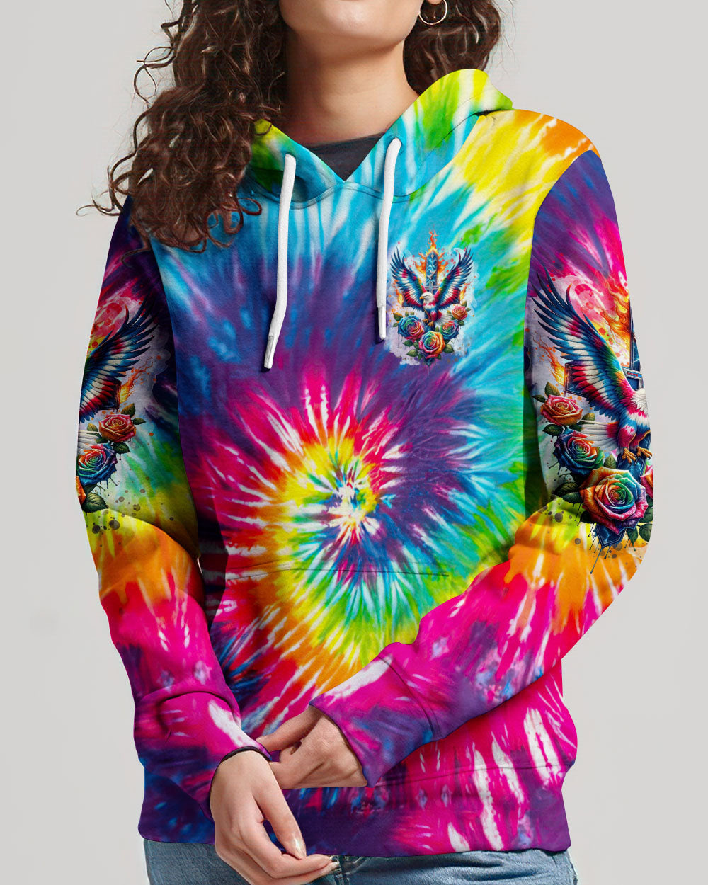 I Can Do All Things Cross Eagle Tie Dye Women's All Over Print Shirt - Tlnt2201242, easychoo.com