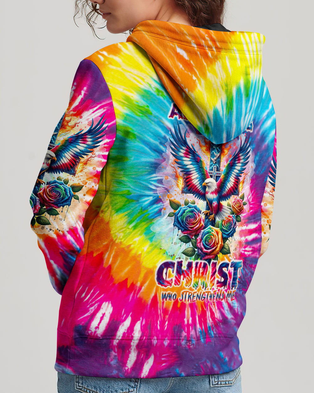 I Can Do All Things Cross Eagle Tie Dye Women's All Over Print Shirt - Tlnt2201242, easychoo.com