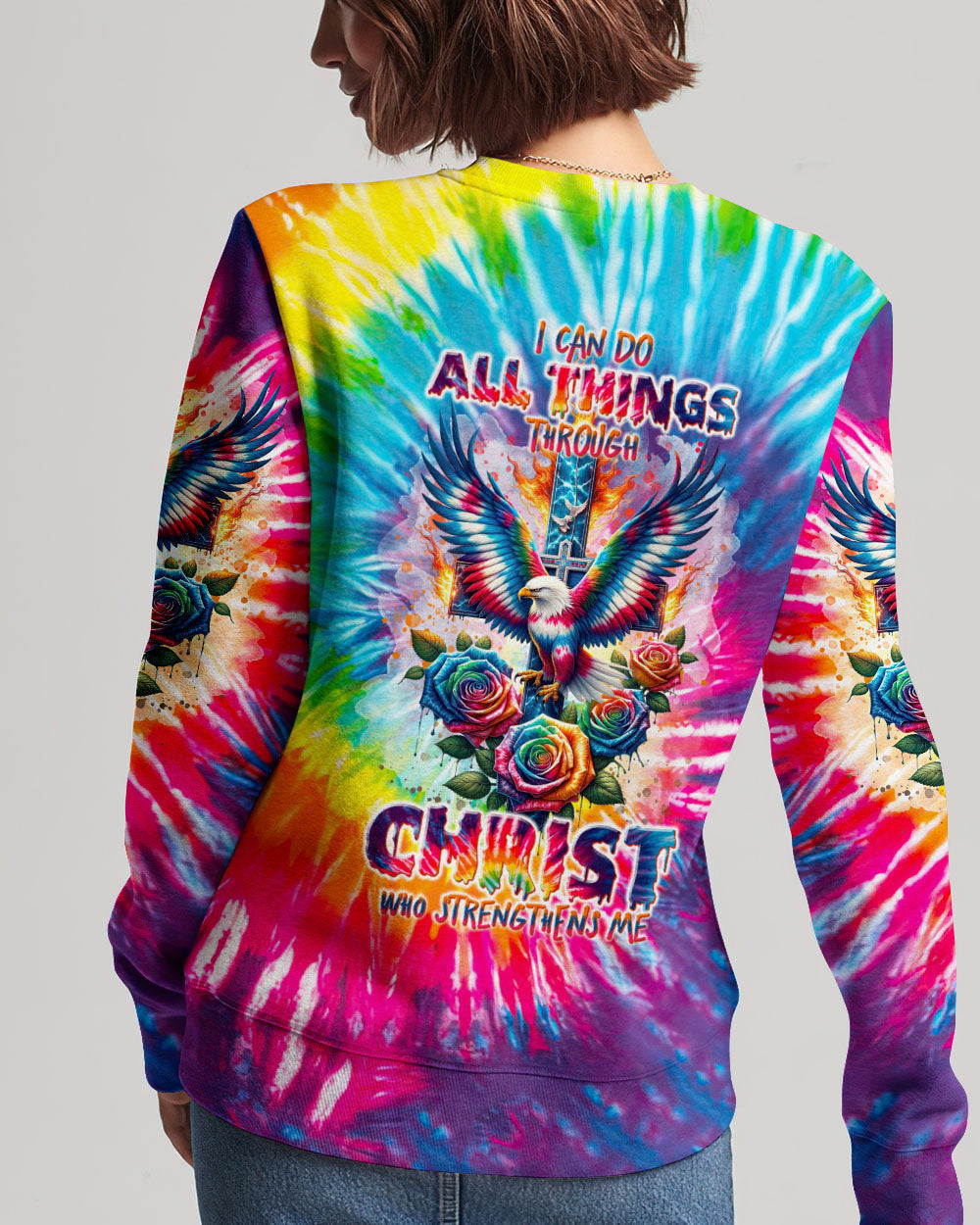 I Can Do All Things Cross Eagle Tie Dye Women's All Over Print Shirt - Tlnt2201242, easychoo.com