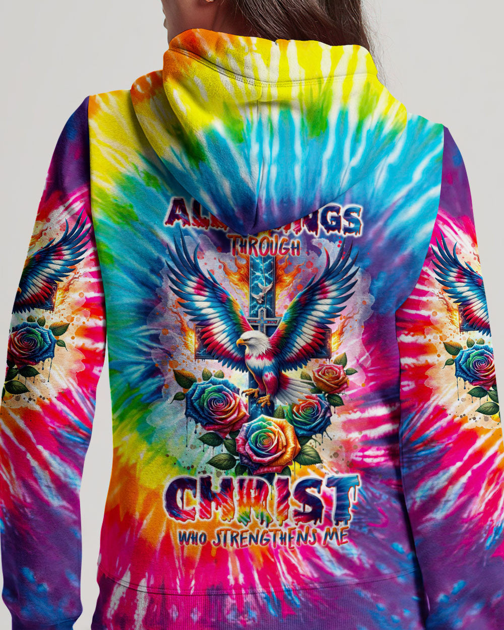 I Can Do All Things Cross Eagle Tie Dye Women's All Over Print Shirt - Tlnt2201242, easychoo.com