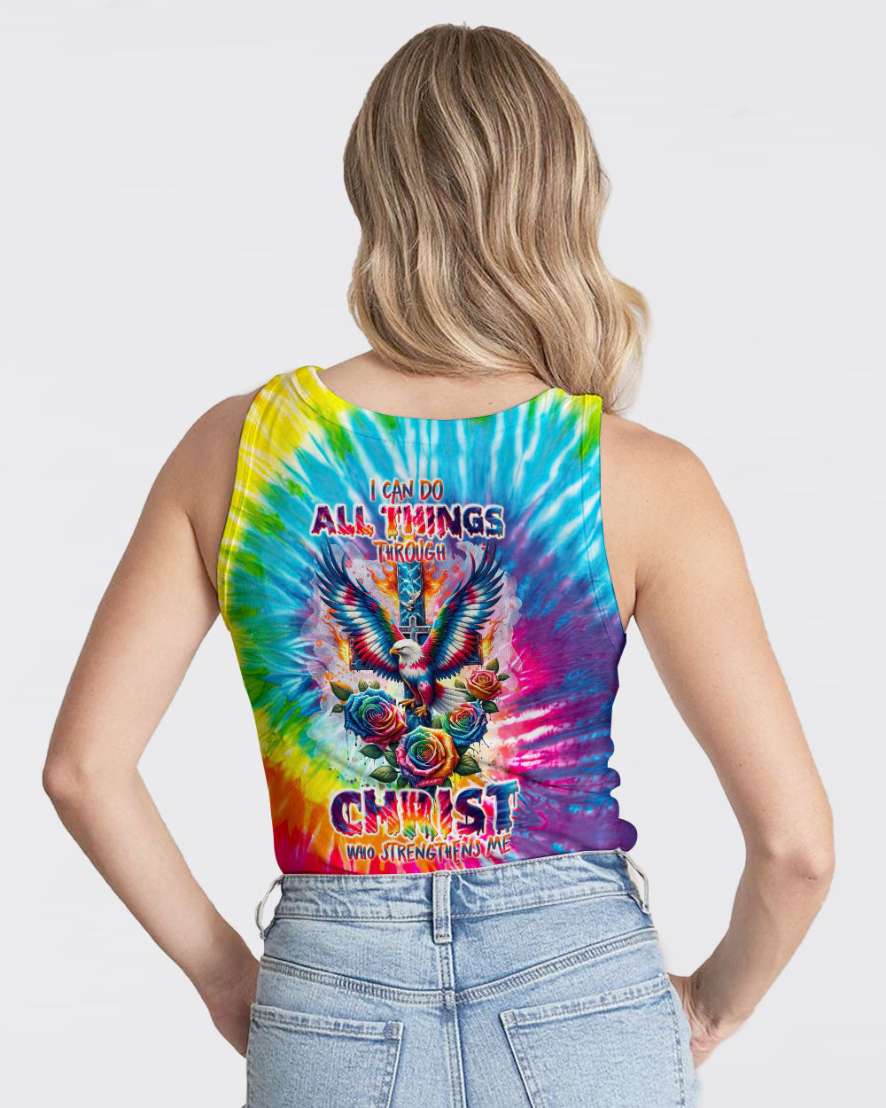 I Can Do All Things Cross Eagle Tie Dye Women's All Over Print Shirt - Tlnt2201242, easychoo.com