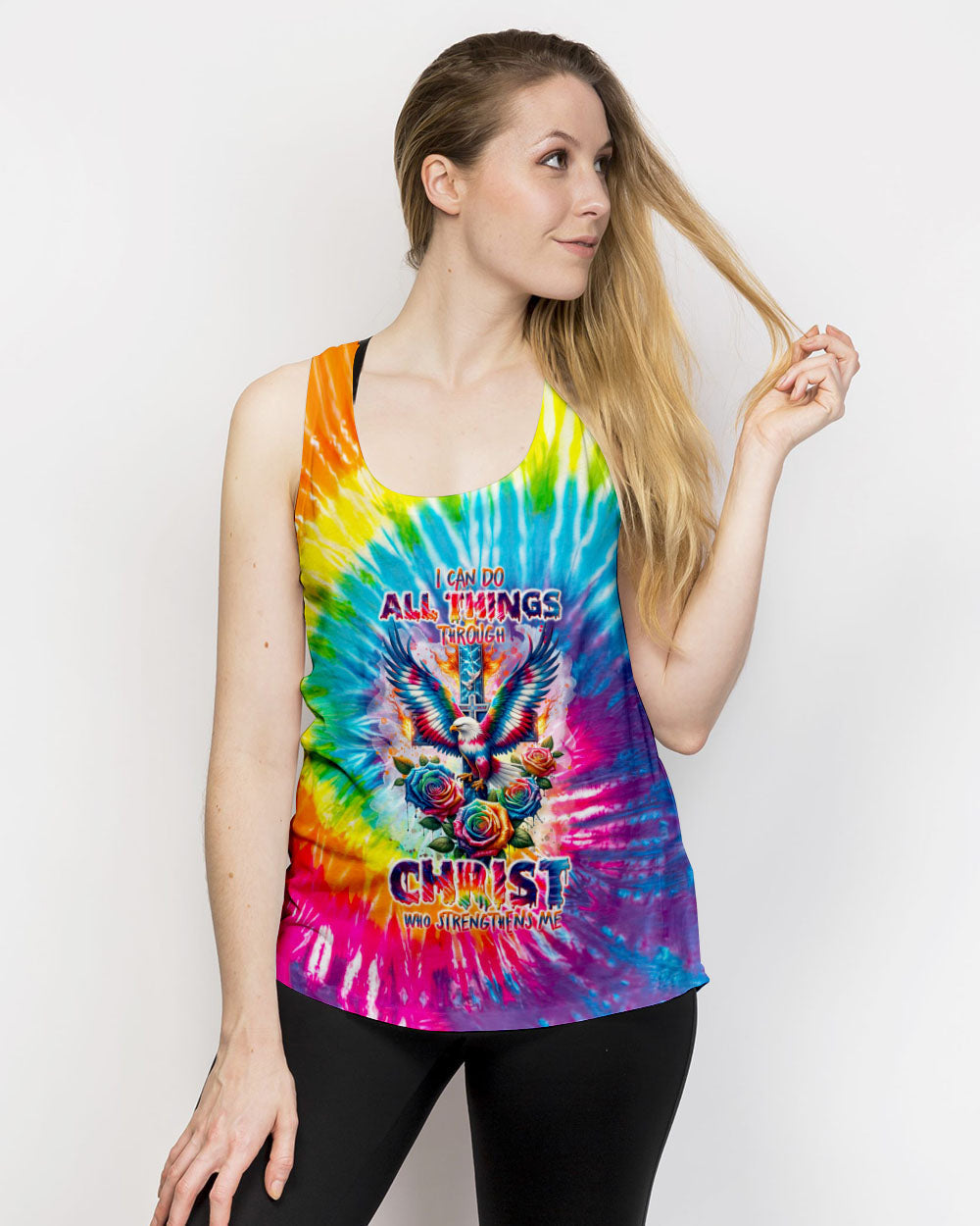 I Can Do All Things Cross Eagle Tie Dye Women's All Over Print Shirt - Tlnt2201242, easychoo.com