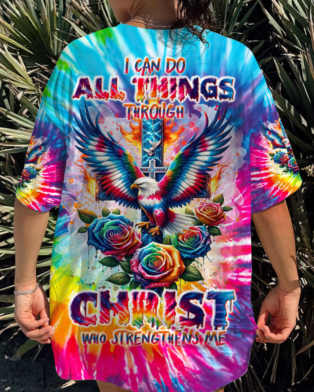 I Can Do All Things Cross Eagle Tie Dye Women's All Over Print Shirt - Tlnt2201242, easychoo.com