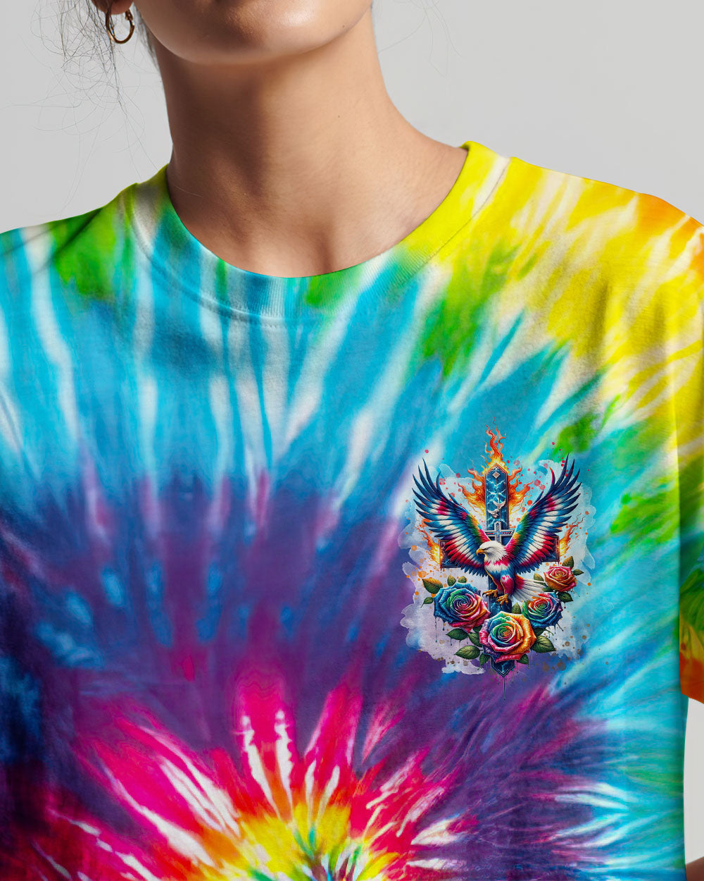 I Can Do All Things Cross Eagle Tie Dye Women's All Over Print Shirt - Tlnt2201242, easychoo.com