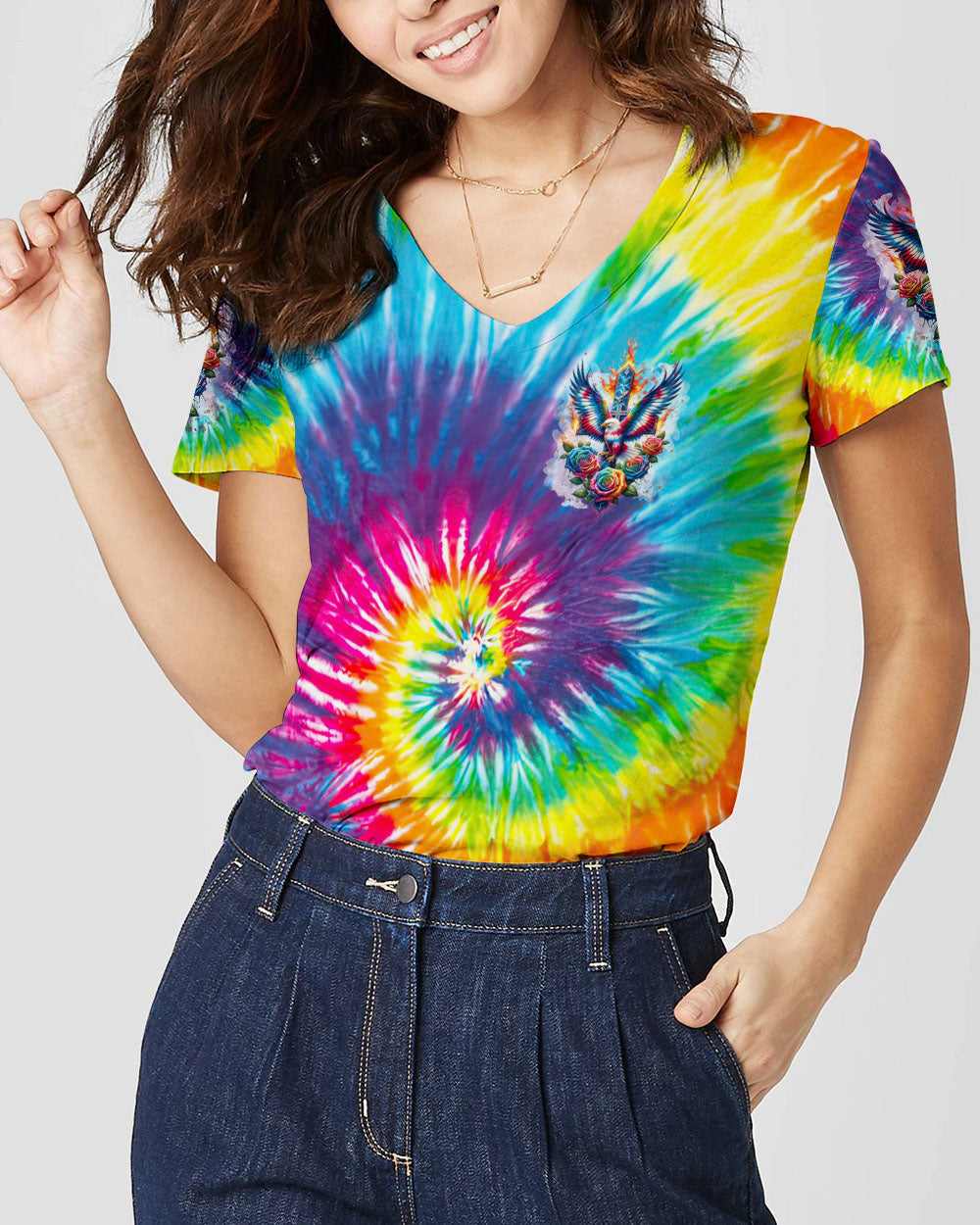 I Can Do All Things Cross Eagle Tie Dye Women's All Over Print Shirt - Tlnt2201242, easychoo.com