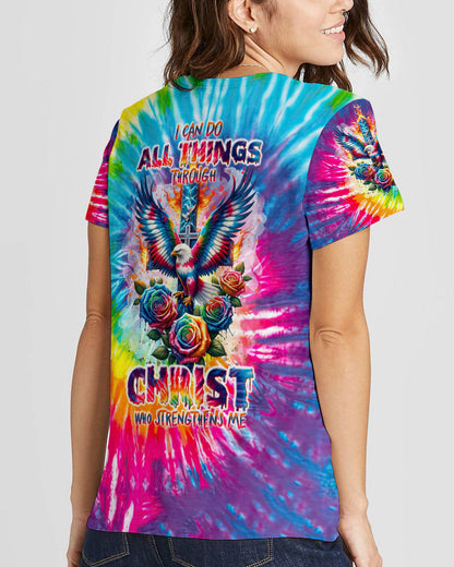 I Can Do All Things Cross Eagle Tie Dye Women's All Over Print Shirt - Tlnt2201242, easychoo.com