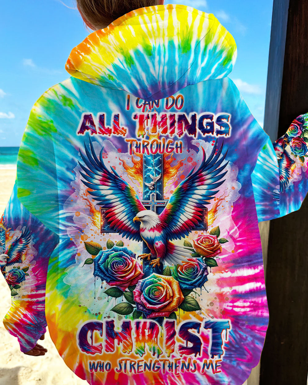 I Can Do All Things Cross Eagle Tie Dye Women's All Over Print Shirt - Tlnt2201242, easychoo.com