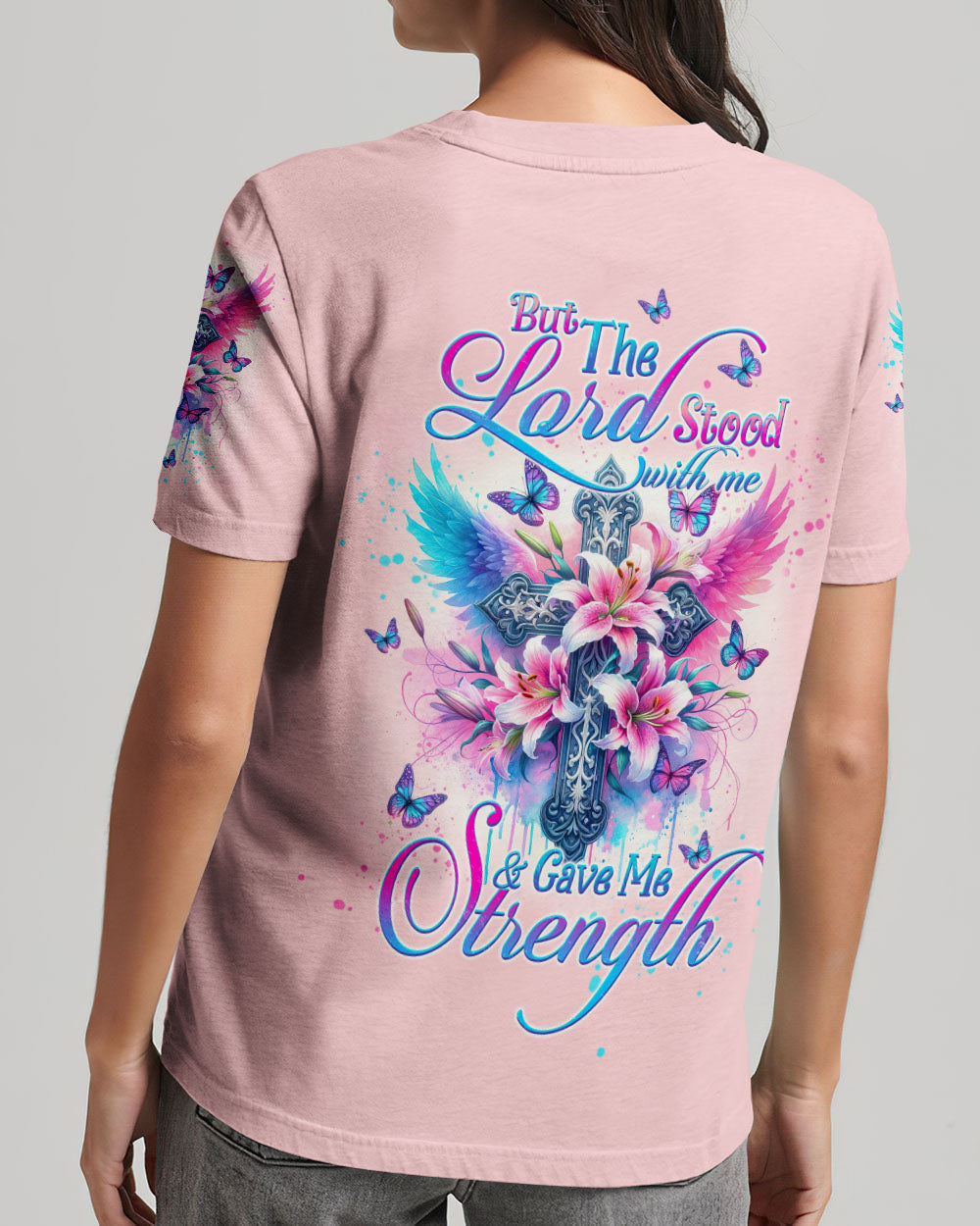 Lord Stood With Me Cross Wings Lilies Women's All Over Print Shirt - Tltw0202244, easychoo.com