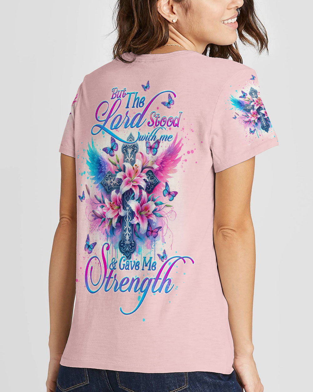Lord Stood With Me Cross Wings Lilies Women's All Over Print Shirt - Tltw0202244, easychoo.com