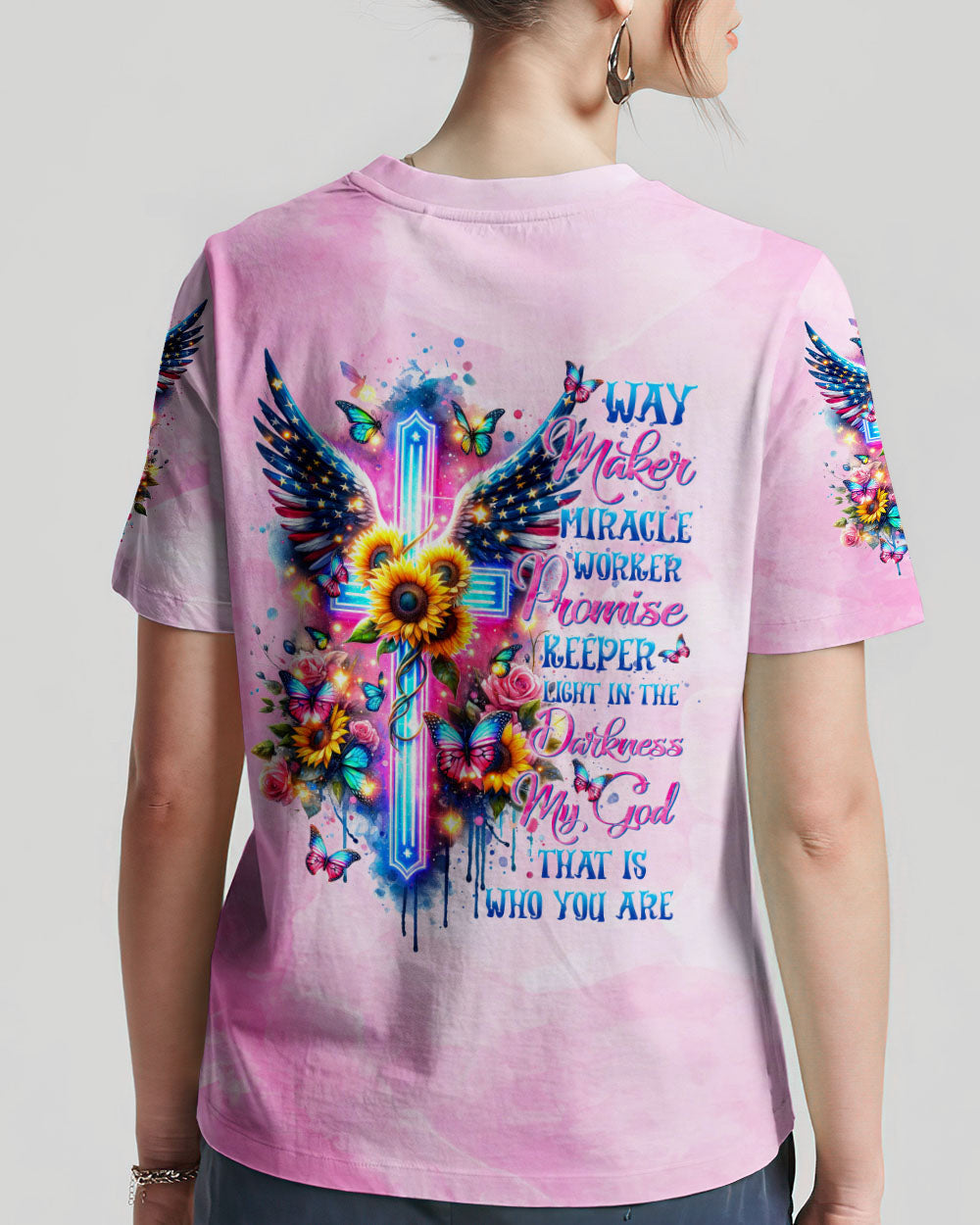 Way Maker Miracle Worker Cross Wings Flower Women's All Over Print Shirt - Tltr1312234, easychoo.com