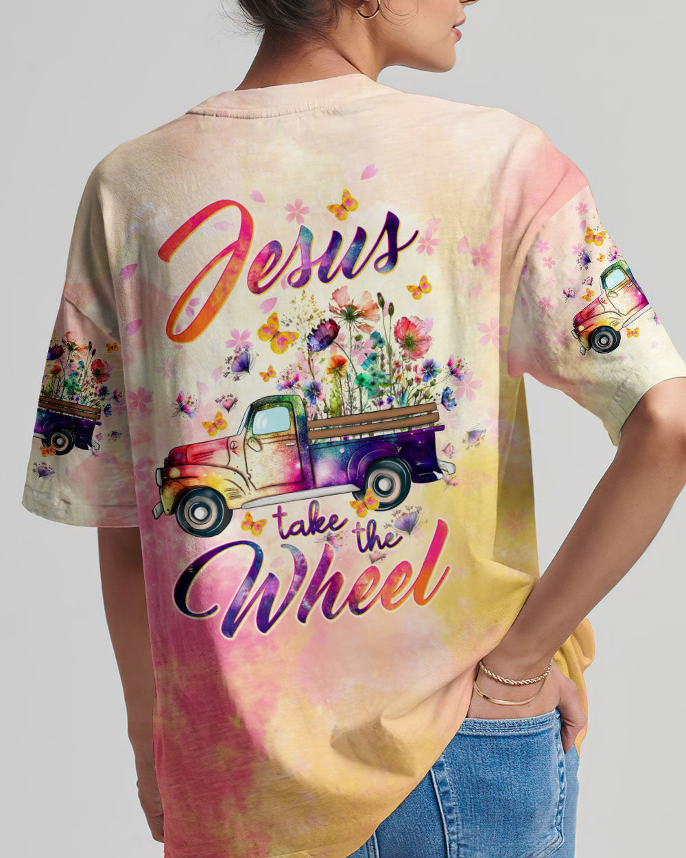 Jesus Take The Wheel Truck Floral Women's All Over Print Shirt - Tltw0212233, easychoo.com