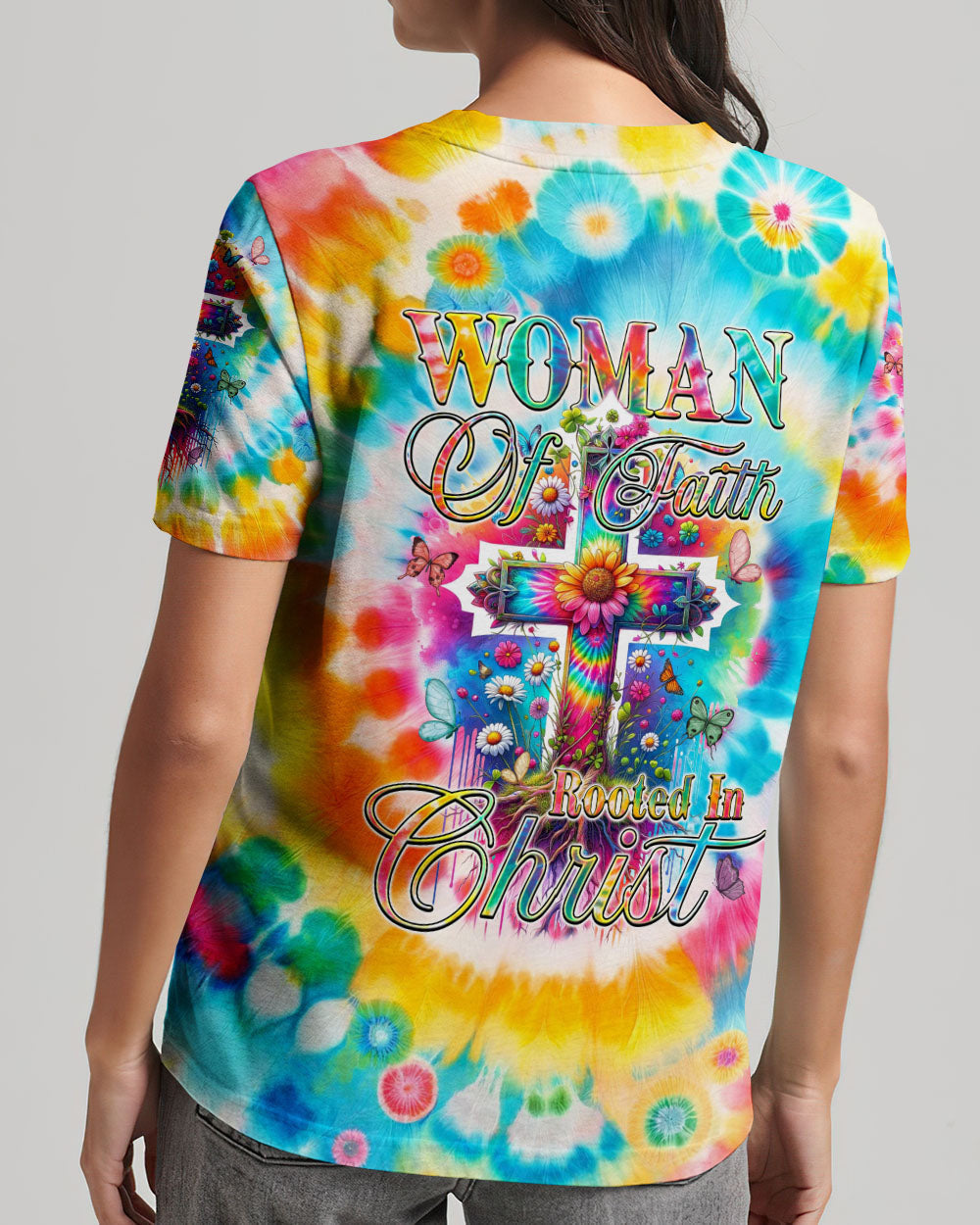 Woman Of Faith Rooted In Christ Tie Dye Women's All Over Print Shirt - Tyqy2001242, easychoo.com