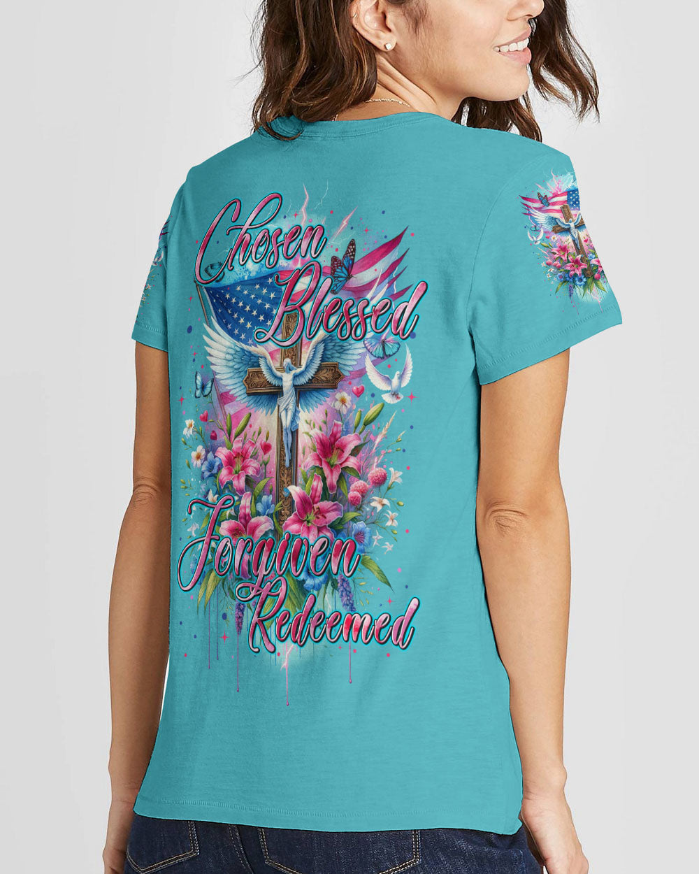 Chosen Blessed Forgiven Redeemed Women's All Over Print Shirt - Tytm3110233, easychoo.com