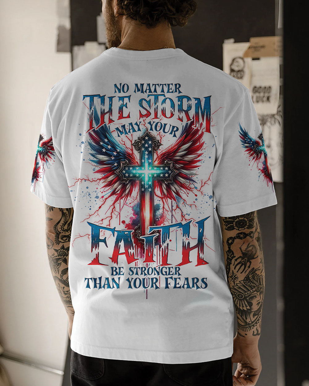 No Matter The Storm Cross Wings Men's All Over Print Shirt - Tlno1601243, easychoo.com