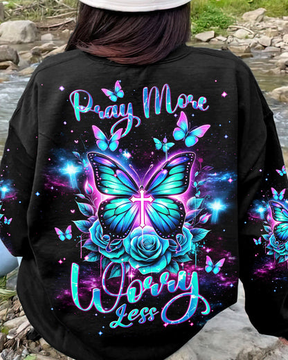 Pray More Worry Less Butterfly Women's All Over Print Shirt - Tlnt2601242, easychoo.com