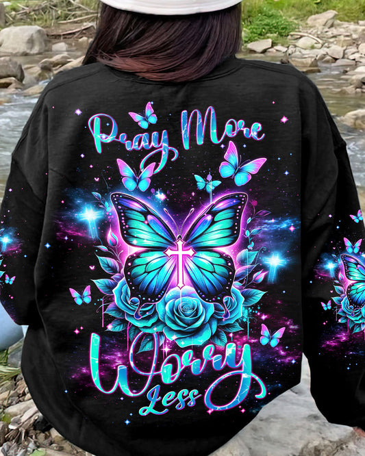 Pray More Worry Less Butterfly Women's All Over Print Shirt - Tlnt2601242, easychoo.com