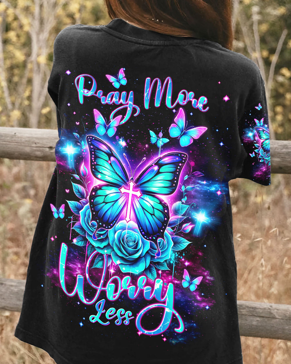 Pray More Worry Less Butterfly Women's All Over Print Shirt - Tlnt2601242, easychoo.com