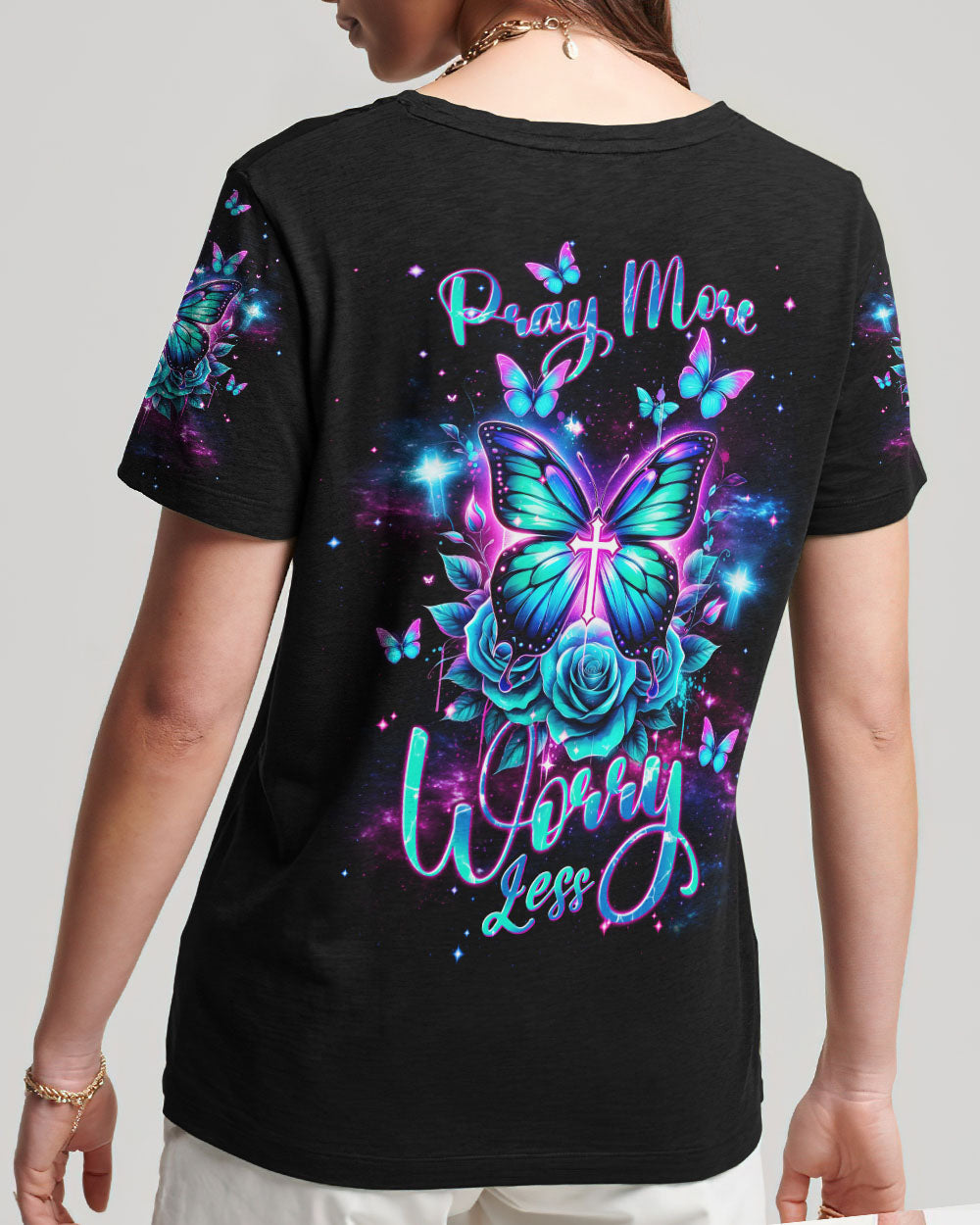 Pray More Worry Less Butterfly Women's All Over Print Shirt - Tlnt2601242, easychoo.com
