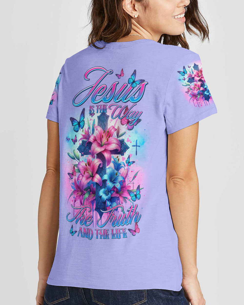 Jesus Is The Way Lilies Cross Women's All Over Print Shirt - Tltr3001241, easychoo.com