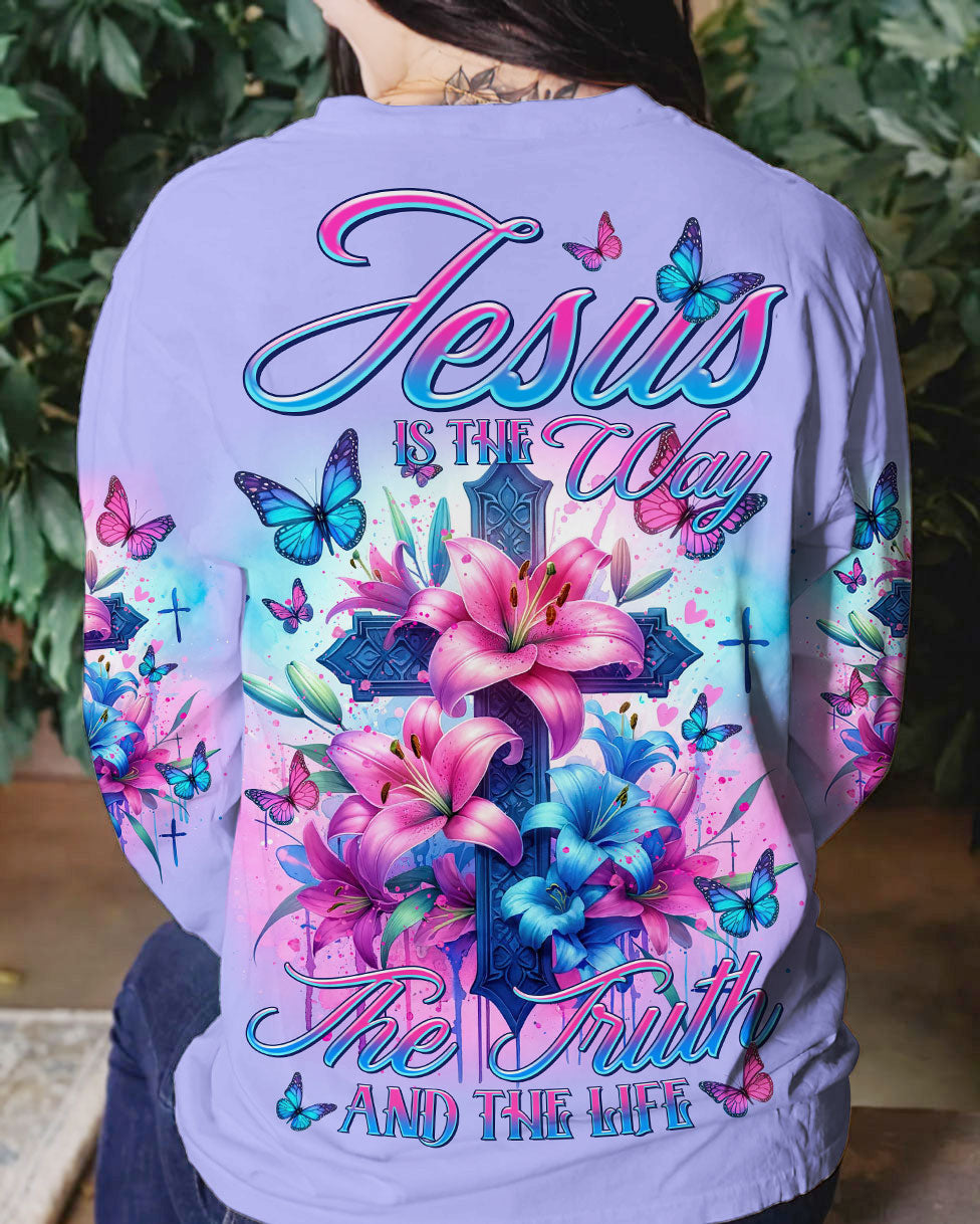 Jesus Is The Way Lilies Cross Women's All Over Print Shirt - Tltr3001241, easychoo.com