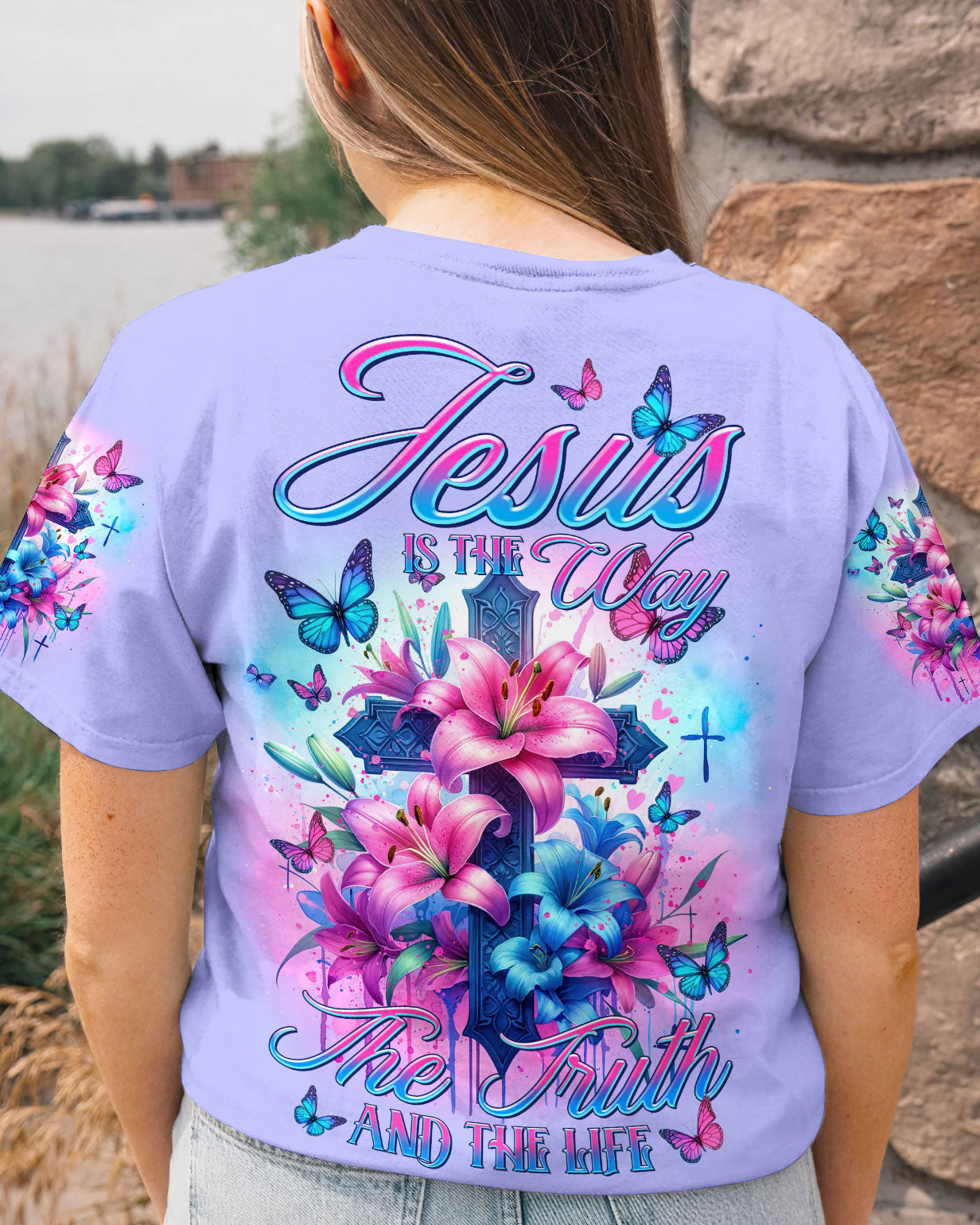 Jesus Is The Way Lilies Cross Women's All Over Print Shirt - Tltr3001241, easychoo.com