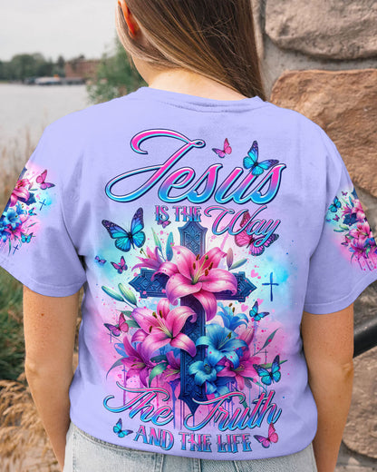 Jesus Is The Way Lilies Cross Women's All Over Print Shirt - Tltr3001241, easychoo.com