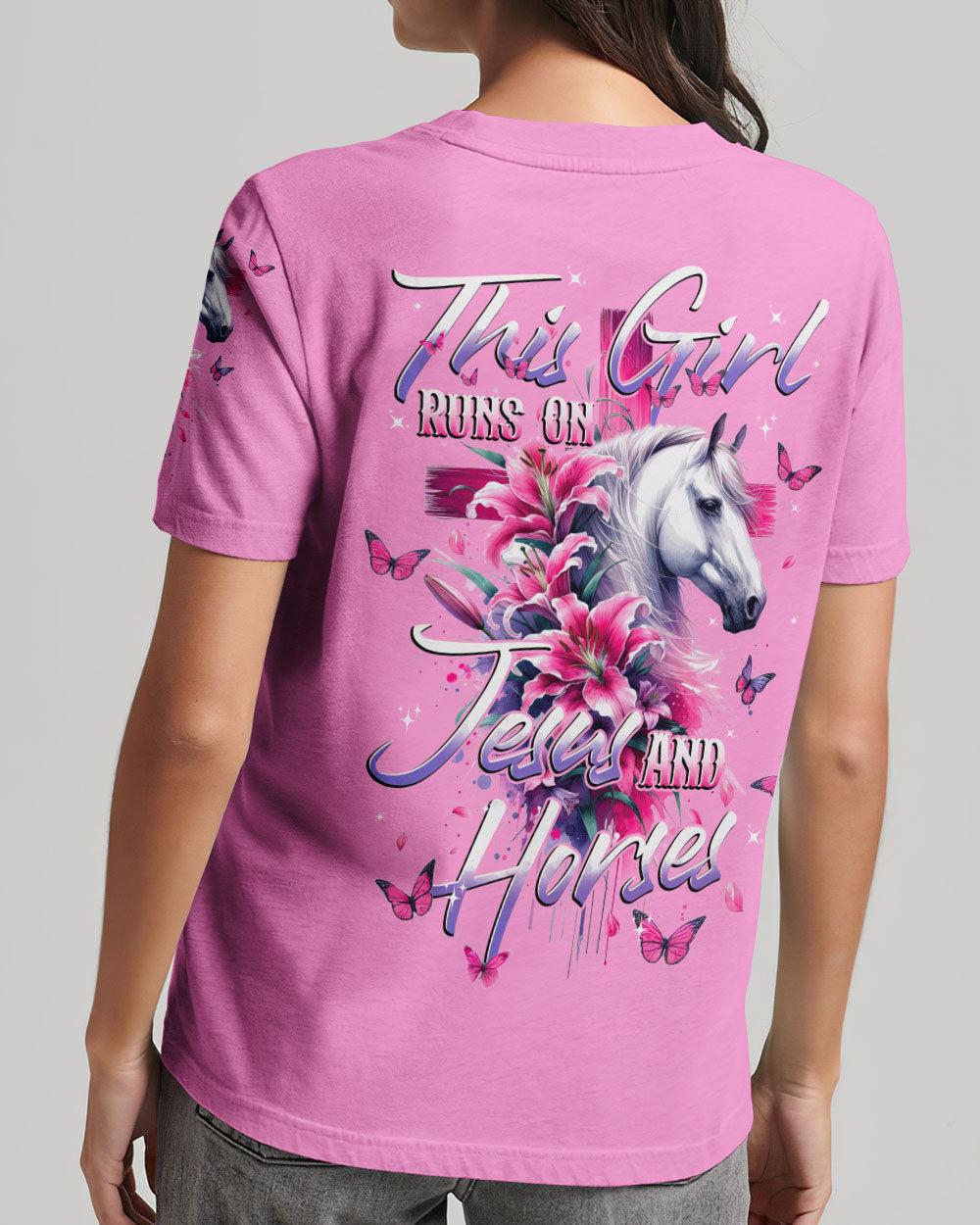 Runs On Jesus And Horses Women's All Over Print Shirt - Tytd1512231, easychoo.com