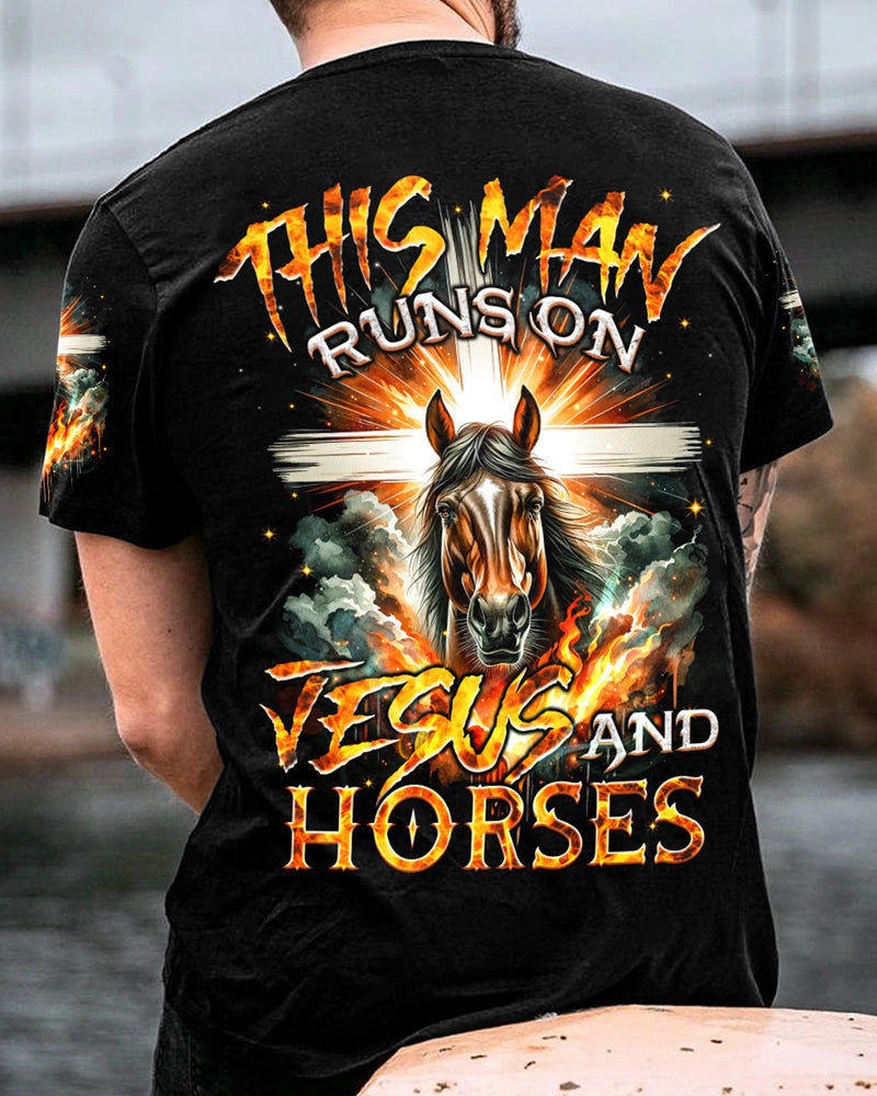Runs On Jesus And Horses Men's All Over Print Shirt - Tyqy1901242, easychoo.com
