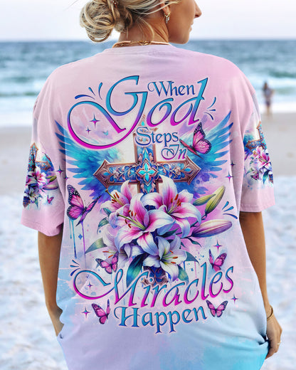 When God Steps In Miracles Happen Cross Lilies Women's All Over Print Shirt - Tlno0502242, easychoo.com