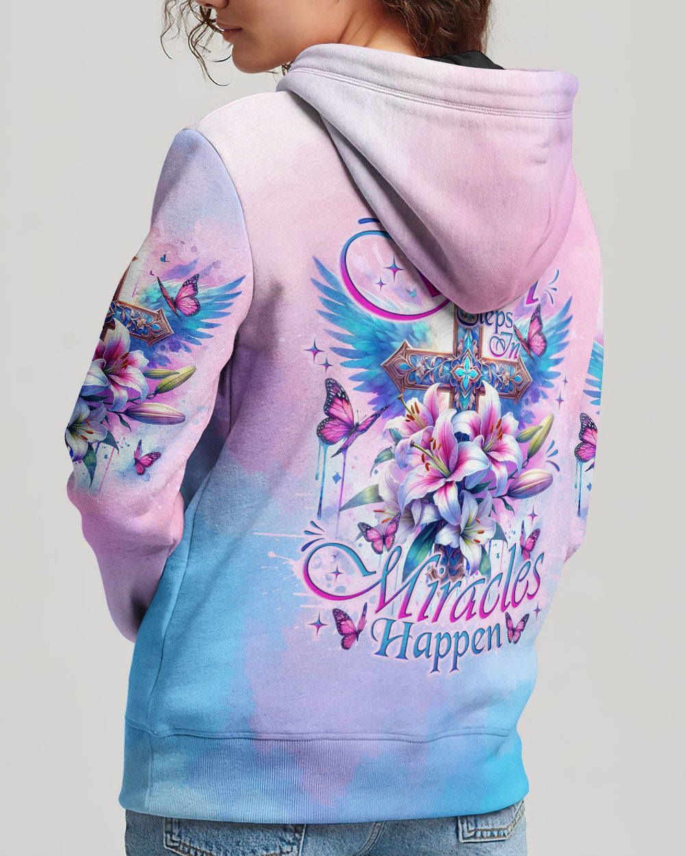 When God Steps In Miracles Happen Cross Lilies Women's All Over Print Shirt - Tlno0502242, easychoo.com