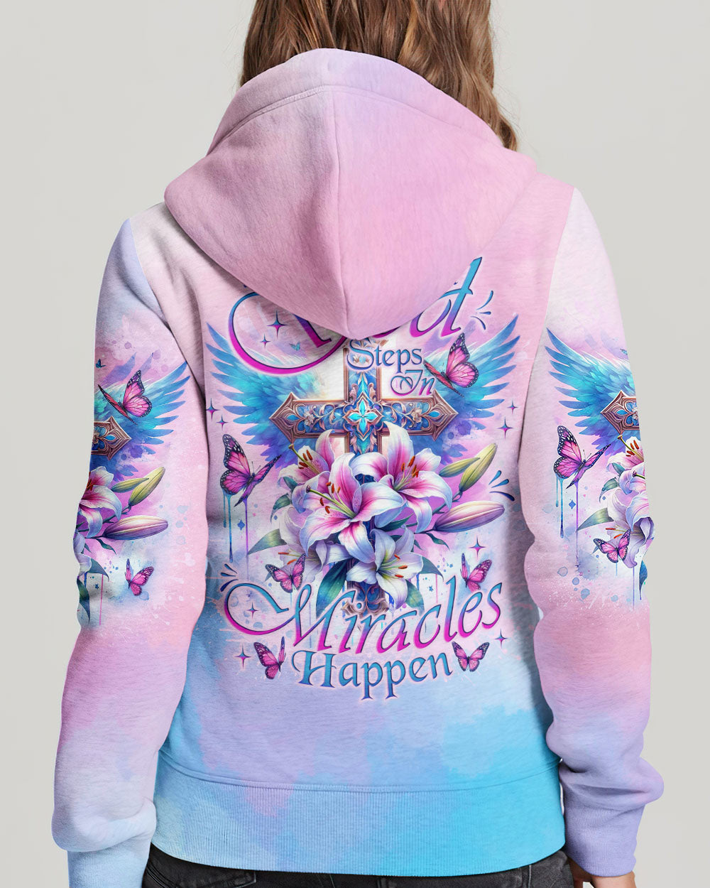 When God Steps In Miracles Happen Cross Lilies Women's All Over Print Shirt - Tlno0502242, easychoo.com