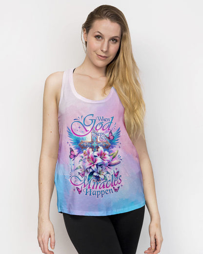 When God Steps In Miracles Happen Cross Lilies Women's All Over Print Shirt - Tlno0502242, easychoo.com