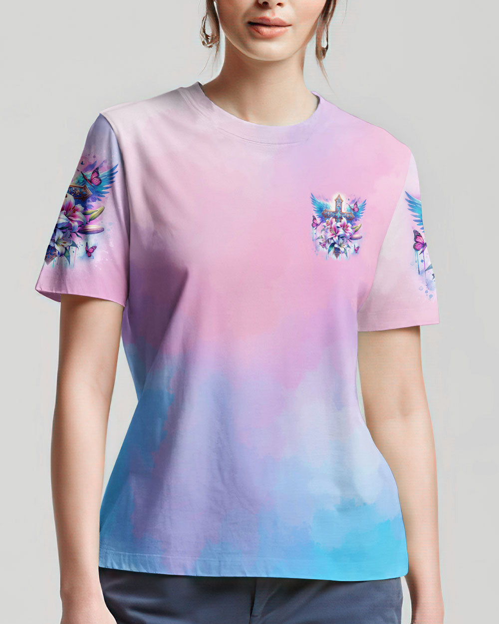 When God Steps In Miracles Happen Cross Lilies Women's All Over Print Shirt - Tlno0502242, easychoo.com
