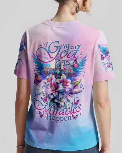 When God Steps In Miracles Happen Cross Lilies Women's All Over Print Shirt - Tlno0502242, easychoo.com
