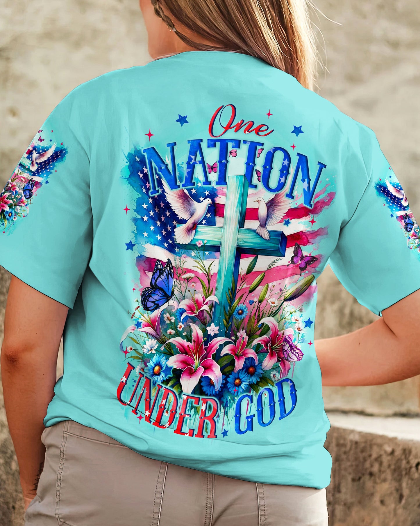 One Nation Under God Women's All Over Print Shirt - Tyqy3110231, easychoo.com