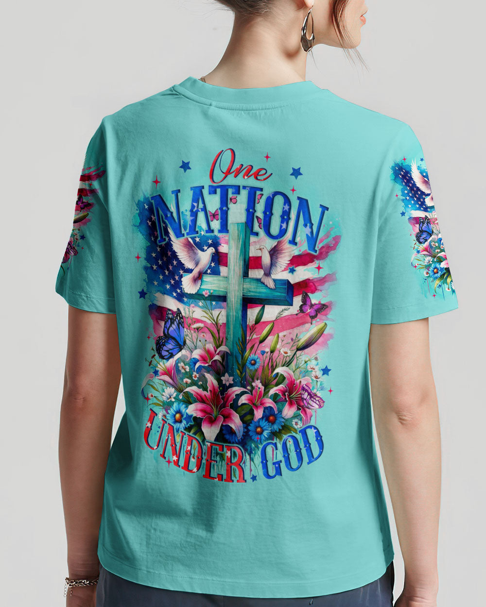 One Nation Under God Women's All Over Print Shirt - Tyqy3110231, easychoo.com