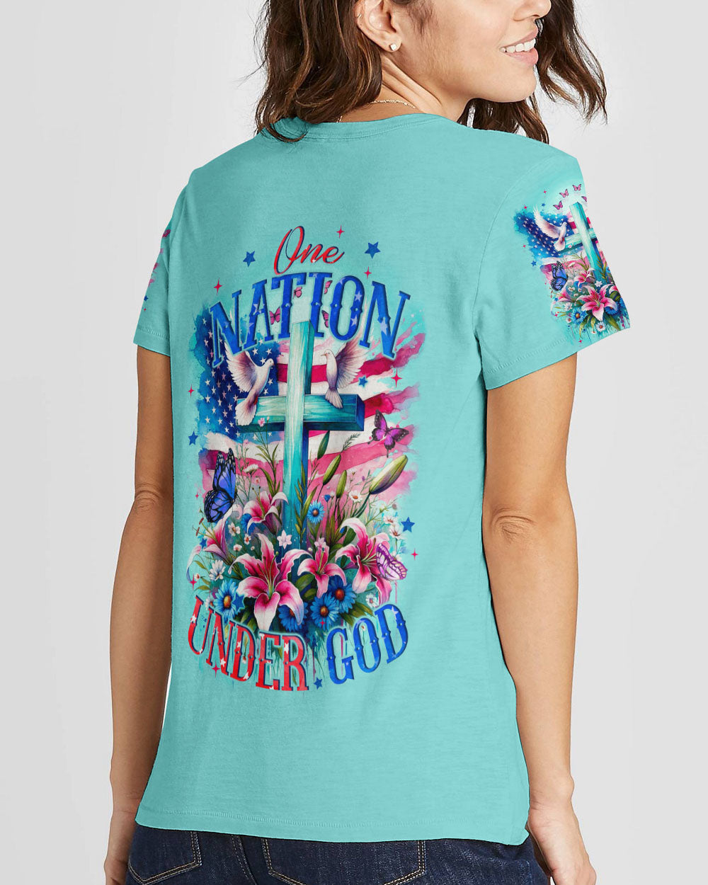 One Nation Under God Women's All Over Print Shirt - Tyqy3110231, easychoo.com