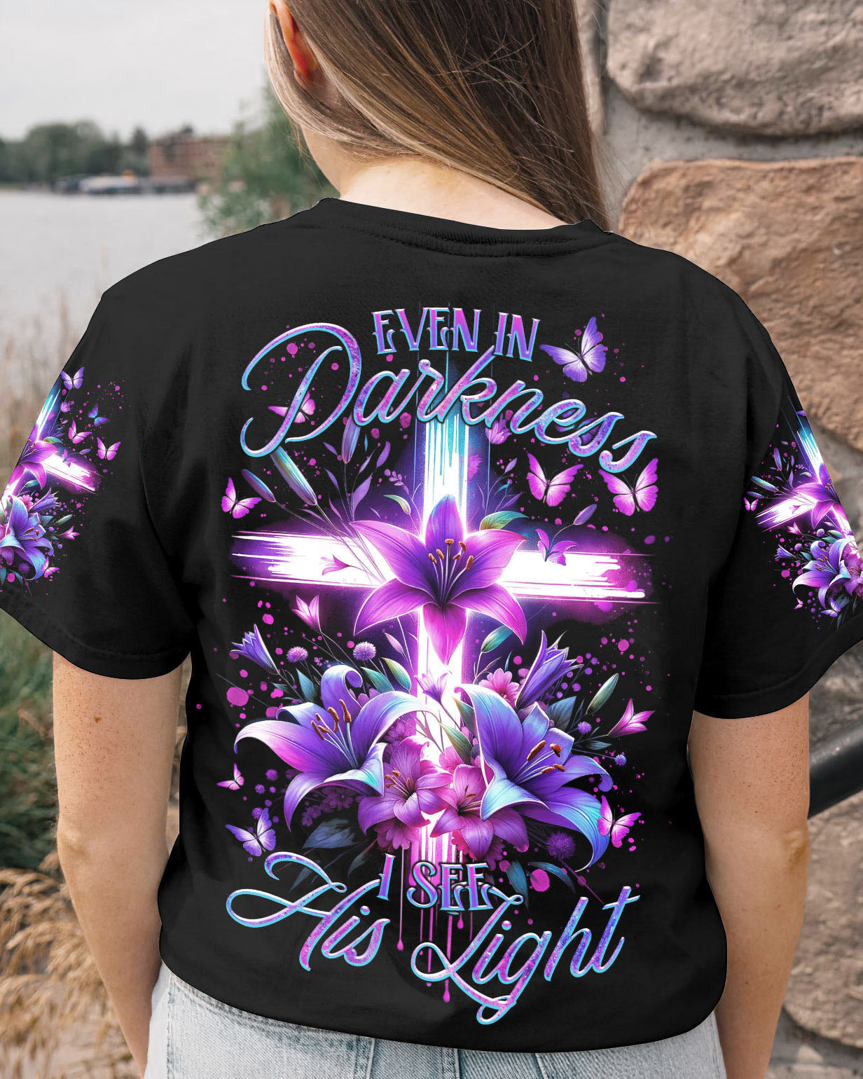 Even In Darkness Cross Lilies Women's All Over Print Shirt - Tltr1001245, easychoo.com