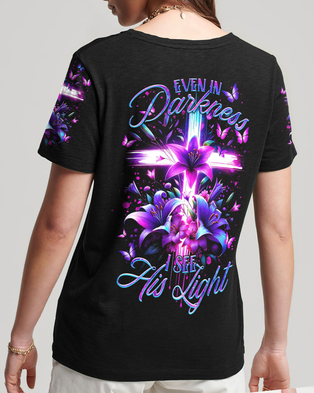 Even In Darkness Cross Lilies Women's All Over Print Shirt - Tltr1001245, easychoo.com