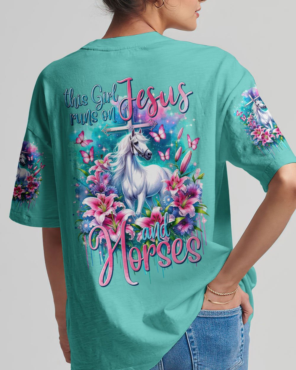 Runs On Jesus And Horses Women's All Over Print Shirt - Tytm1312234, easychoo.com
