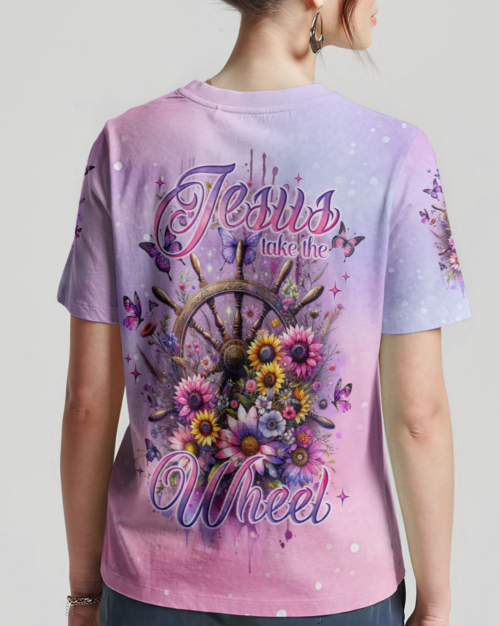 Jesus Take The Wheel Floral Women's All Over Print Shirt - Tlno2211234, easychoo.com
