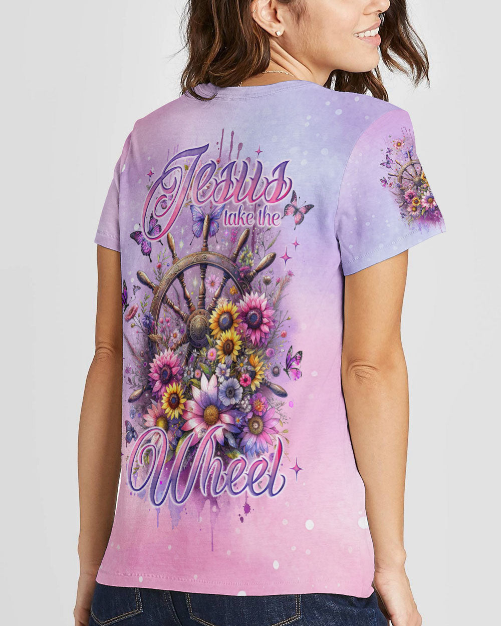 Jesus Take The Wheel Floral Women's All Over Print Shirt - Tlno2211234, easychoo.com
