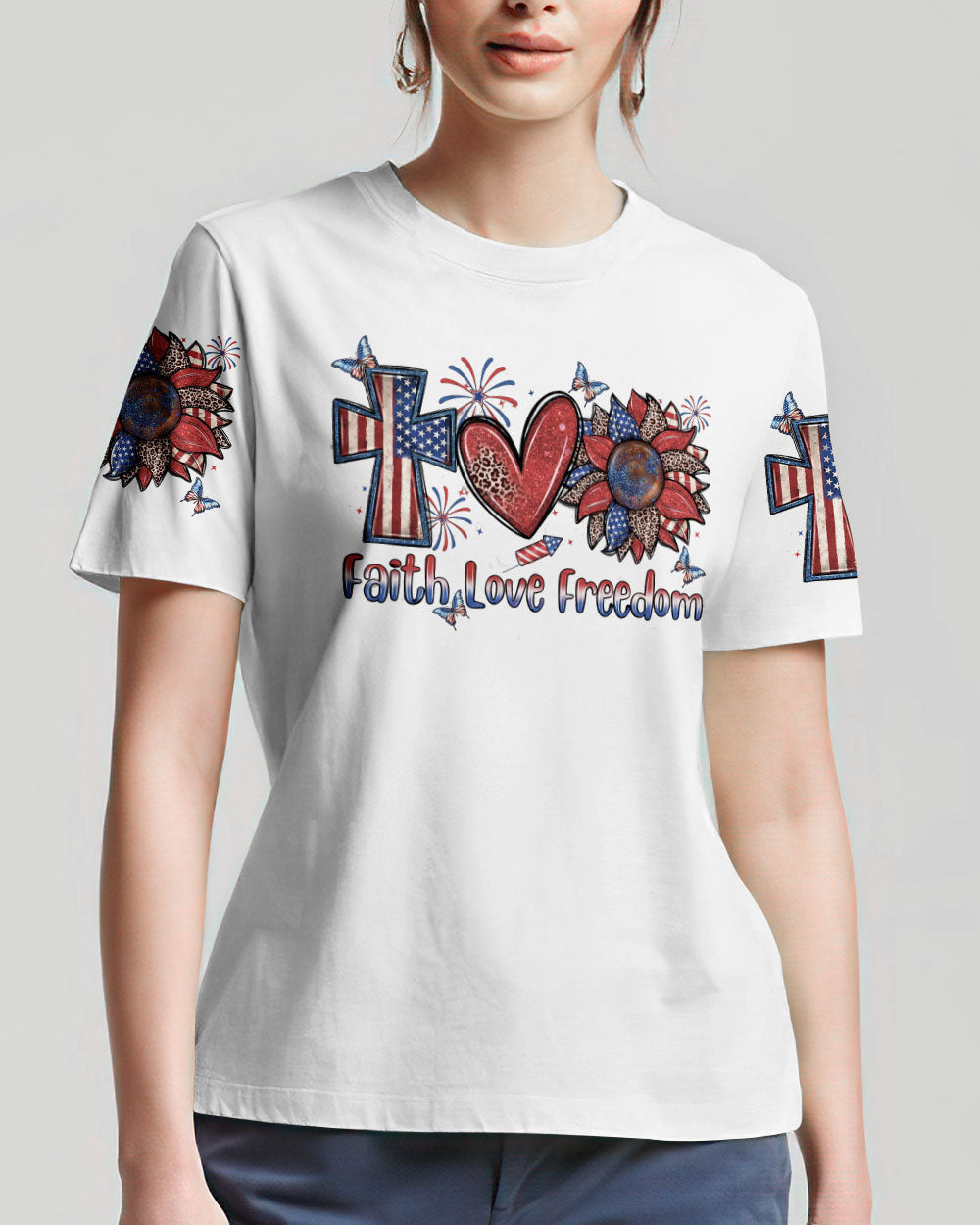 She Loves Jesus and America Women's All Over Print Shirt - Yhln0307234, easychoo.com